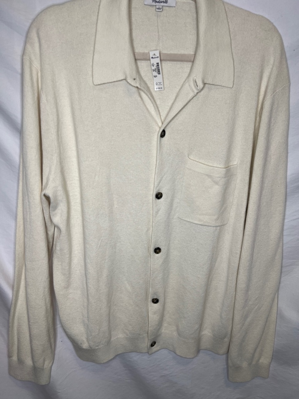 Madewell Ivory Collared Button-Front Knit Shirt. Size Large NWT